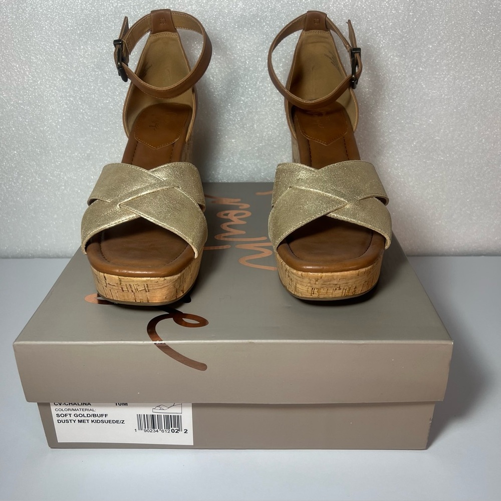 Crown Vintage Gold Crisscross Platform Heels